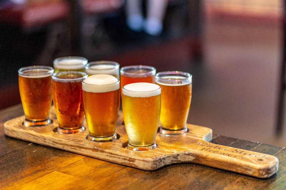 Verschiedene Craft-Beer-Gläser bei einer Brauerei-Verkostung
